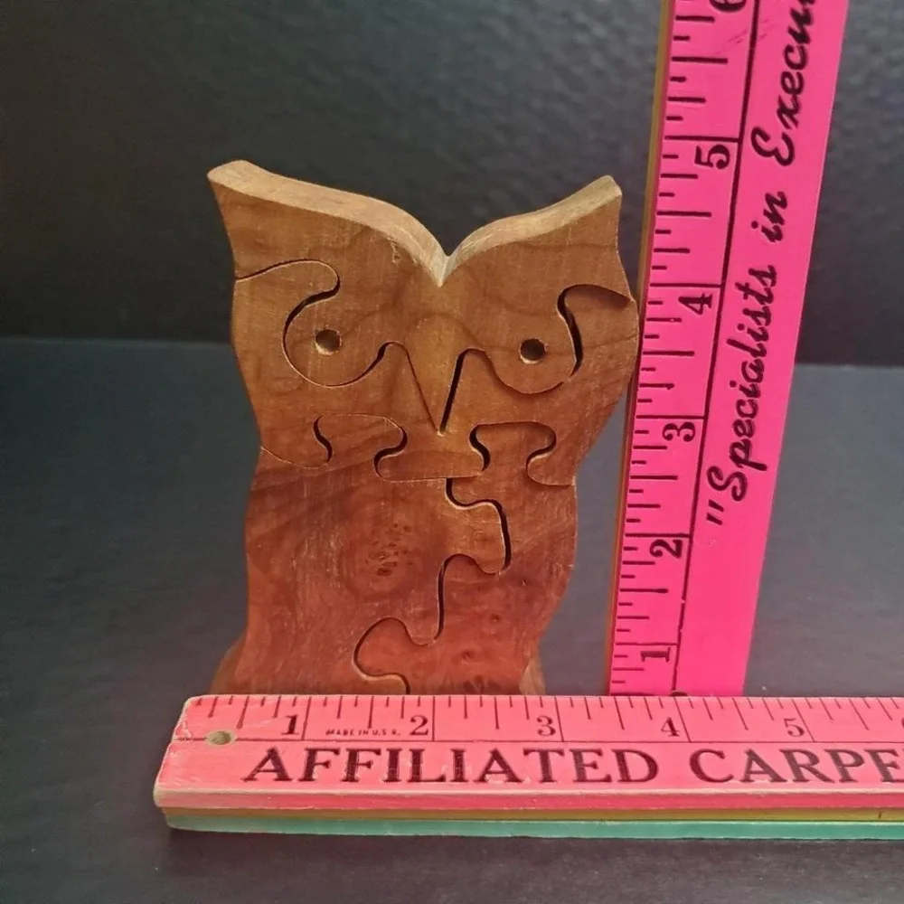 Vintage Wood Owl Puzzle Handcut 4 Piece‎ Jigsaw Desk Mantle Decoration, Stands